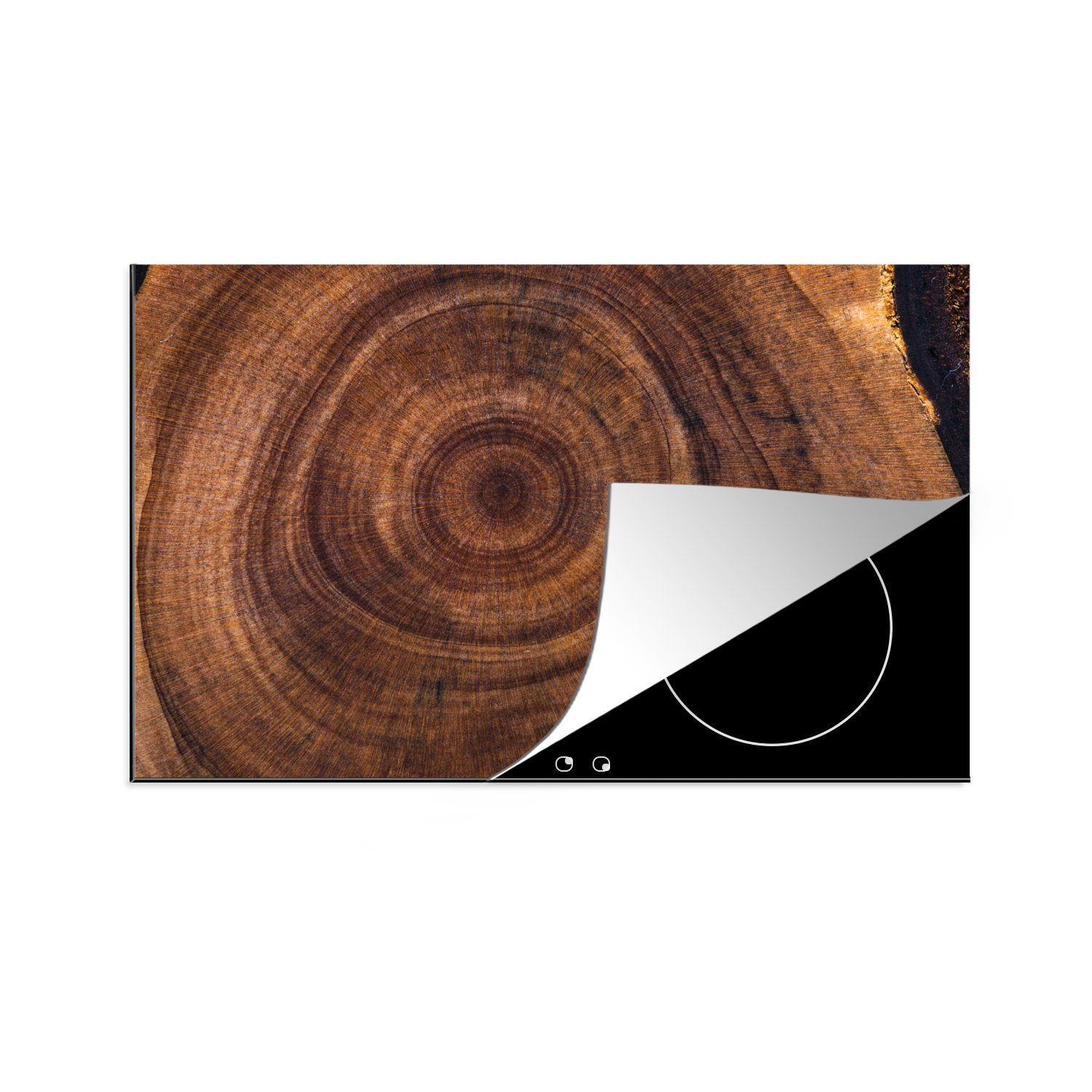 Induktionskochfeld für MuchoWow küche, Ringe, 81x52 tlg), die - cm, (1 - Kreis Herdblende-/Abdeckplatte Schutz Ceranfeldabdeckung Vinyl, Holz