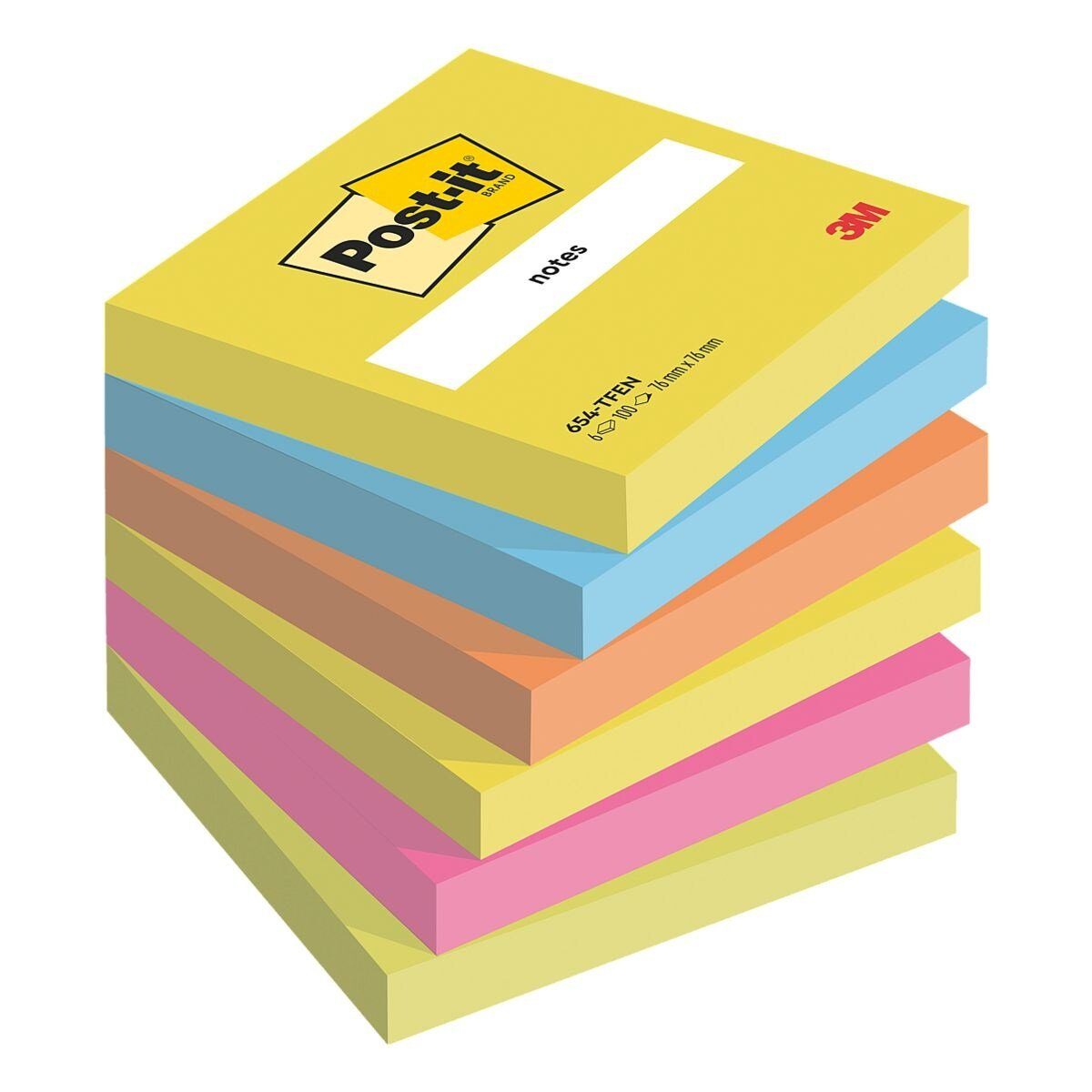 Post-it Notes Haftnotizblock Active Collection 654, 7,6x7,6 cm, ablös- und wiederverwendbar