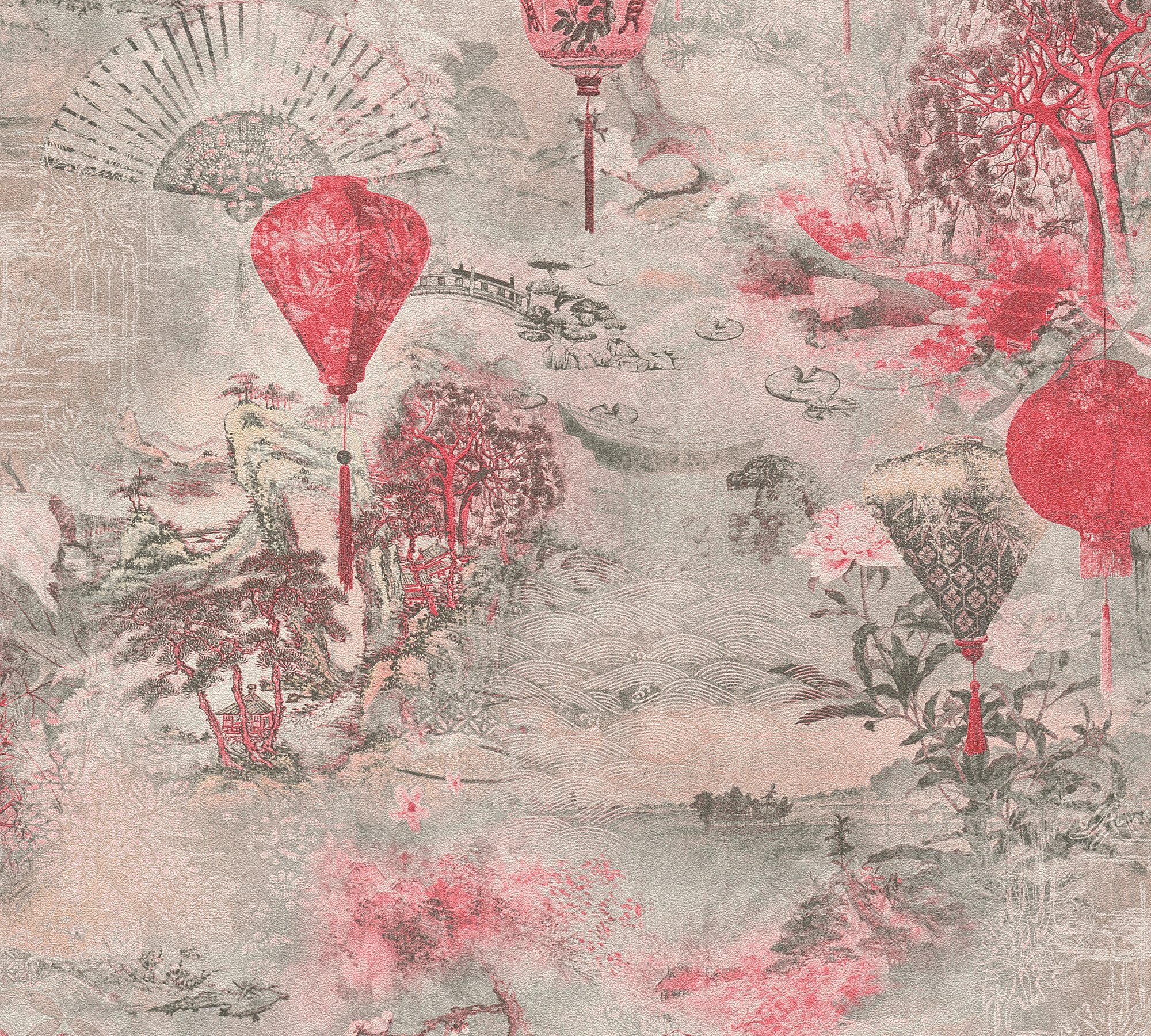 A.S. Création Vliestapete Asian Fusion, geprägt, asiatisch, floral, Ausgefallene Tapete Japanisch rosa/hellgrau/weiß