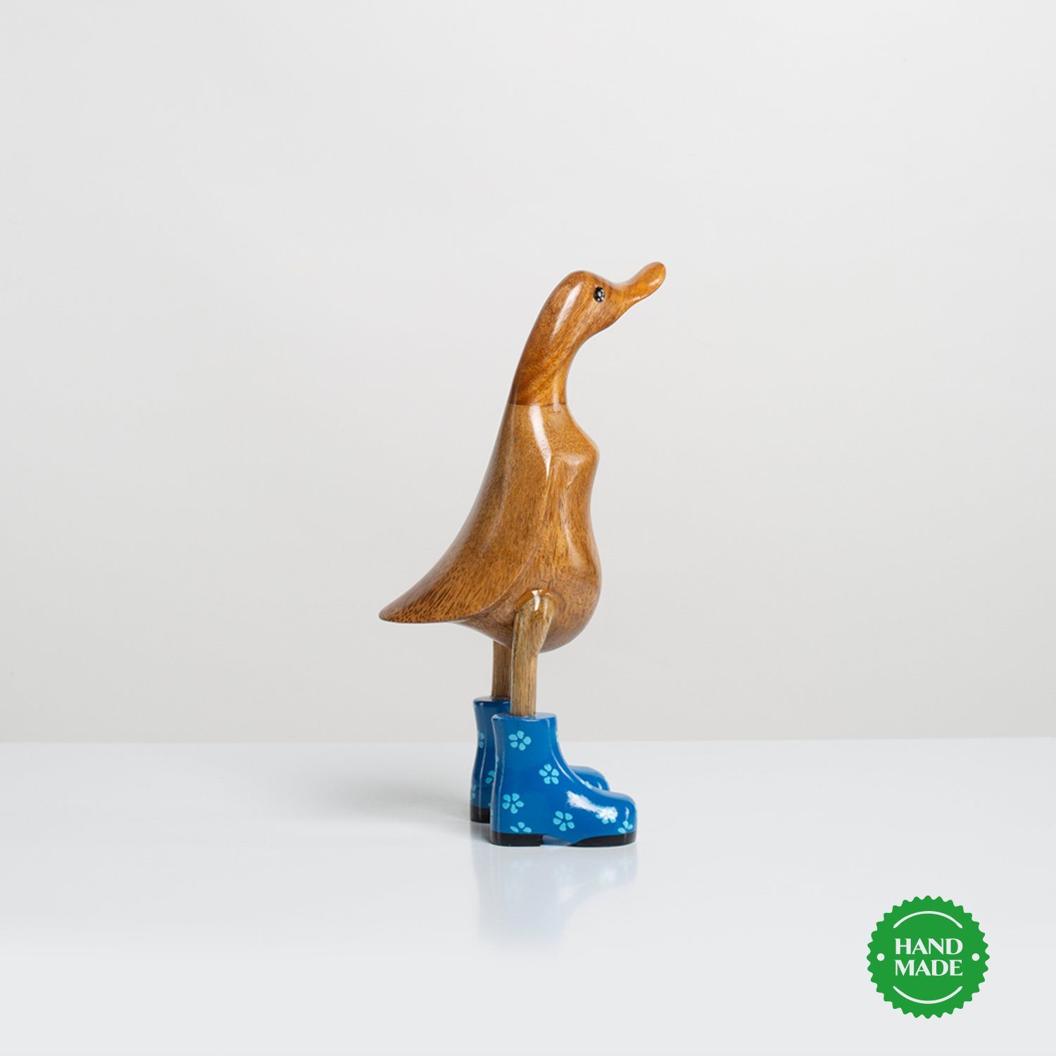Holzfigur aus Holz Stiefel - blau_geblümt Ente Rikmani Dekoration Holzarten (3-er Set), Dekofigur Geschenk Handgefertigte 3