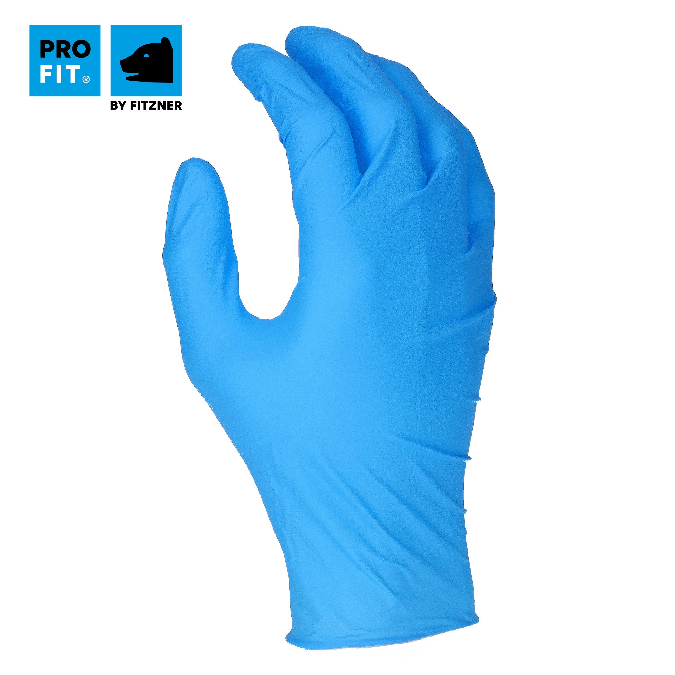 PRO FIT Einweghandschuhe aus Nitril, Einmalhandschuhe, Nitrilhandschuhe - Blau (100, Stück) Chemikalienschutz, Lebensmittel zugelassen, sicher und reißfest