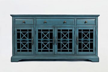 Livin Hill Kommode Avola, Antikblaue Farbe, 3 Regalfächer, 3 Schubladen, 4 Türen