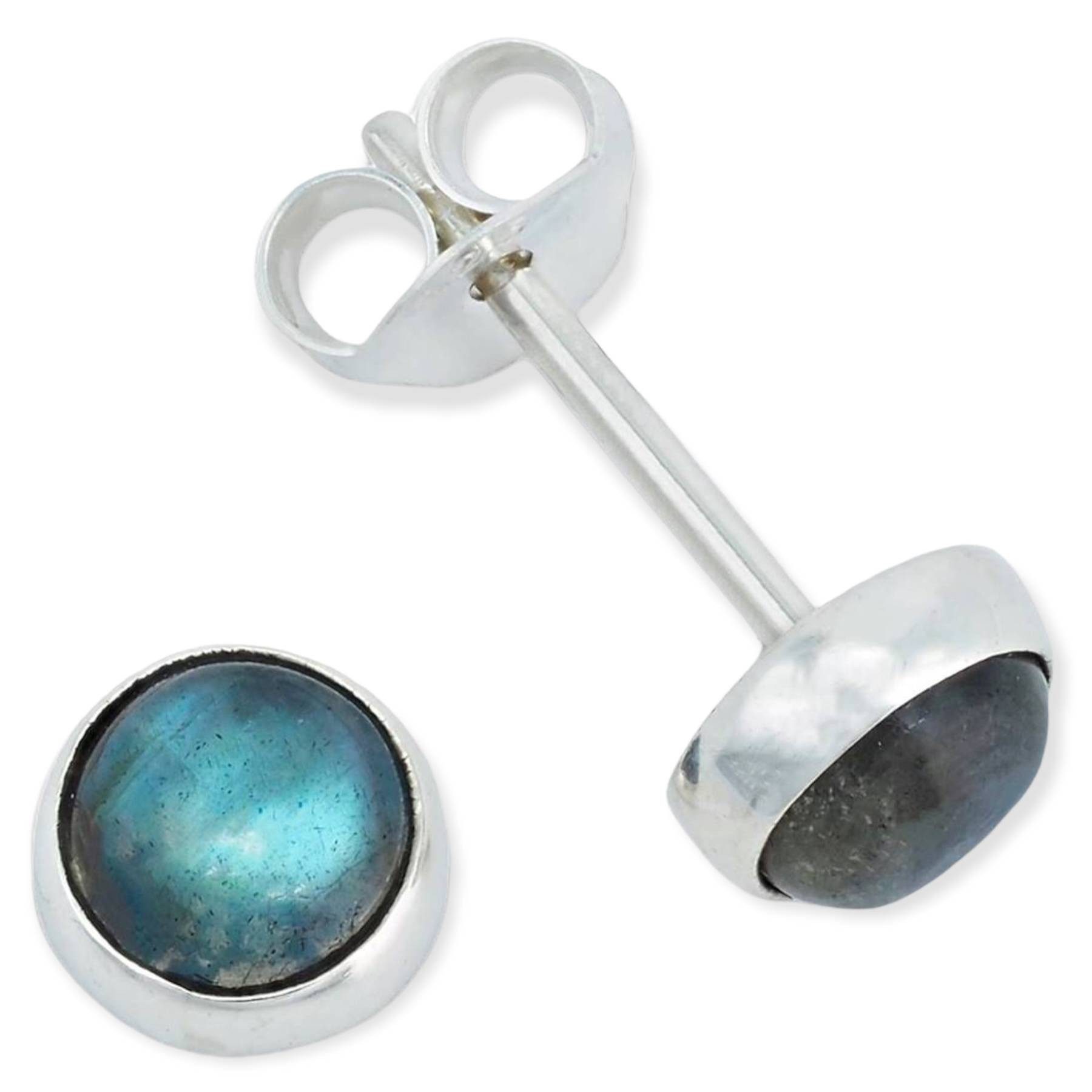 mantraroma Paar Серьги-гвоздики SAMA rund klein aus 925 Silber mit Labradorit (Paar, Paar Ohrringe mit Schmuckbeutel), 925 Sterling Silber Ohrringe für Damen