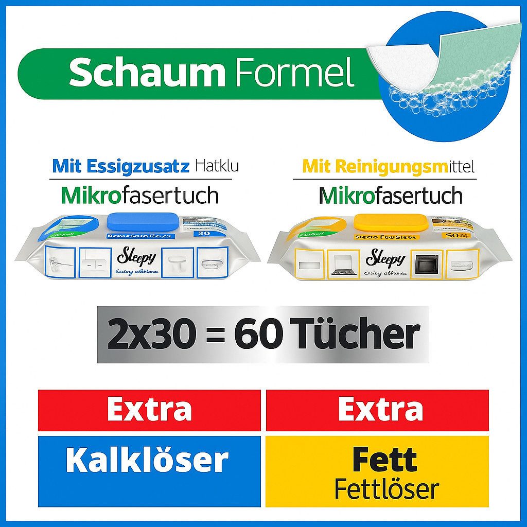 Uzman Sleepy Easy Clean im Set Reinigungstücher Feuchttücher Reinigung Reinigungstücher (Fusselfrei – hinterlässt keine Rückstände, Reißfest, Saugstark)