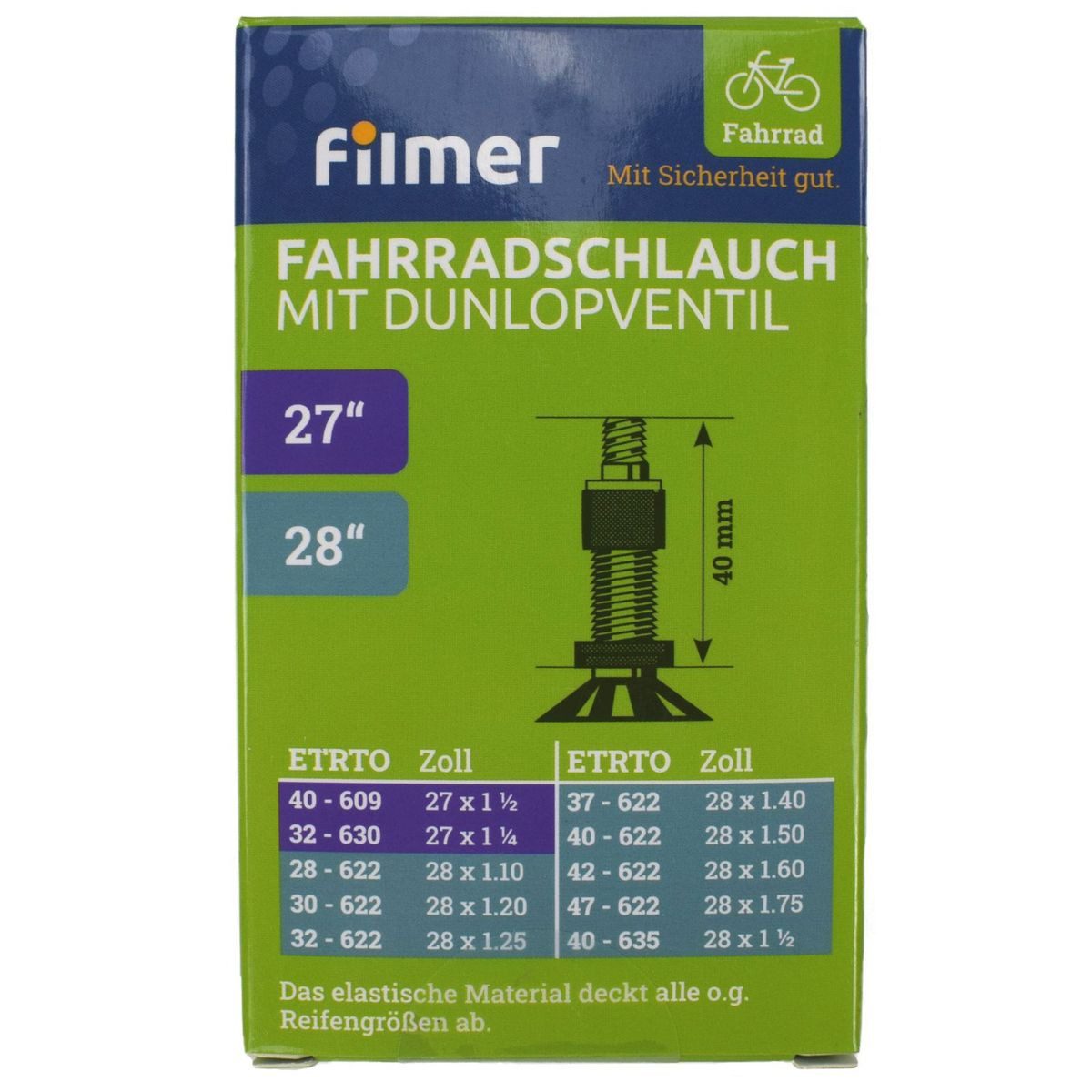 Filmer Fahrradschlauch Fahrradschlauch mit Dunlopventil in verschiedenen Größen, 27 - 28 Zoll, mit Dunlopventil