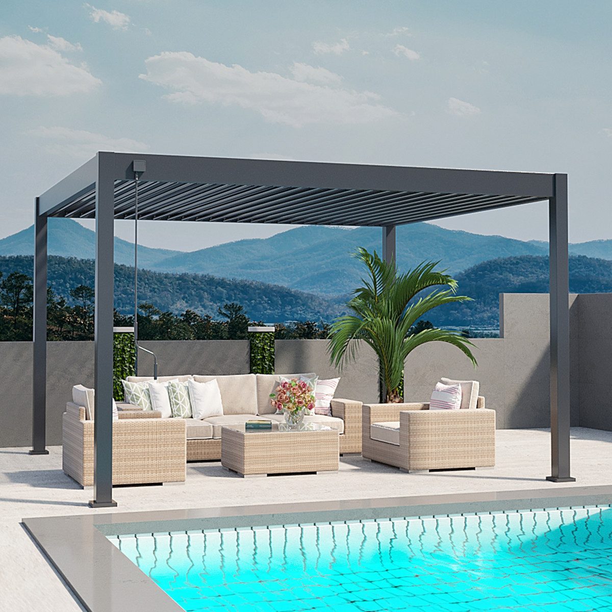 Weide Pergola Deluxe Pavillon Terrassenüberdachung Alu 3,6 x 4 M anthrazit, BxTxH: 400x360x255 cm, (Komplettset, Pergola-Set inkl. detaillierter Aufbauanleitung)