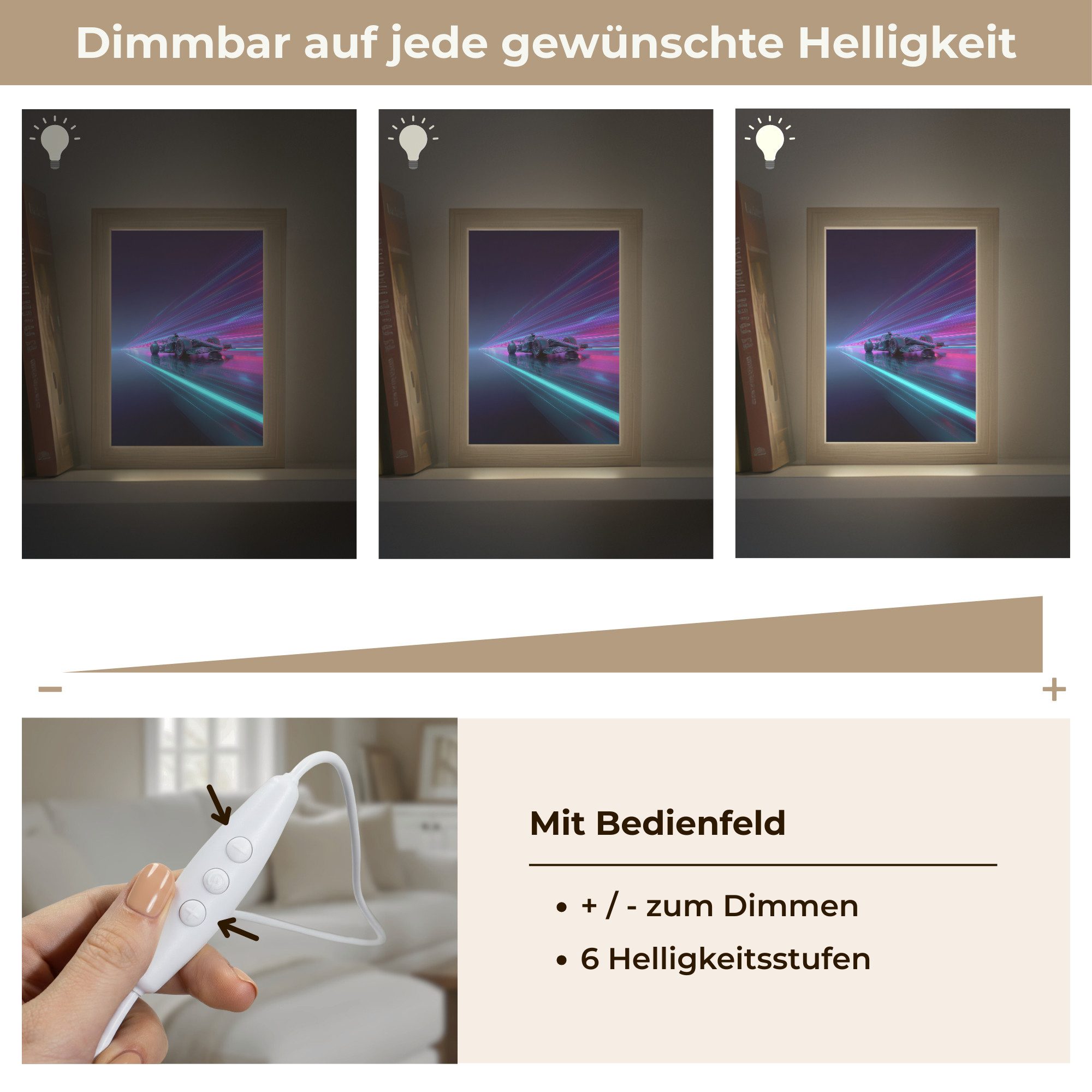 OnlyWow Wandleuchte Lightbox Rennwagen - Neon - Geschwindigkeit - Lila - Jungen, Dimmbar, Farbwechsel, LED, Warmweiß, Kaltweiß, Neutralweiß Einstellbar, Wandlampe Innen, Dimmbar, mit Kabel, LED, Beleuchtung, Kinderzimmer