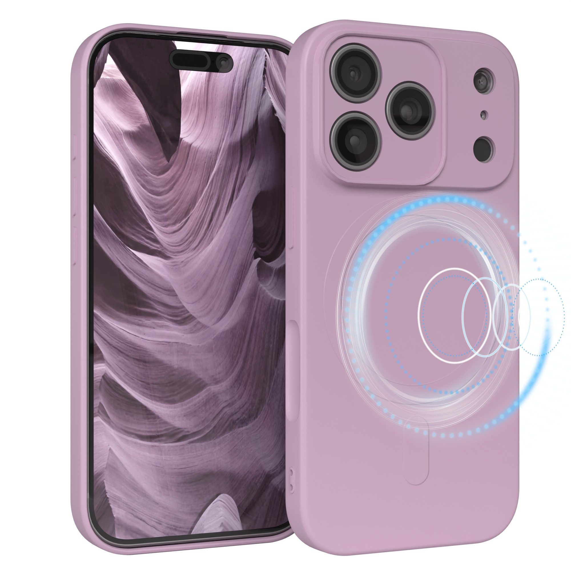 EAZY CASE Handyhülle für Apple iPhone 17 Pro Hülle Silikon 6,3 Zoll, MagSafe Slimcover Kameraschutz Qi-Charging Softcover weich Flieder