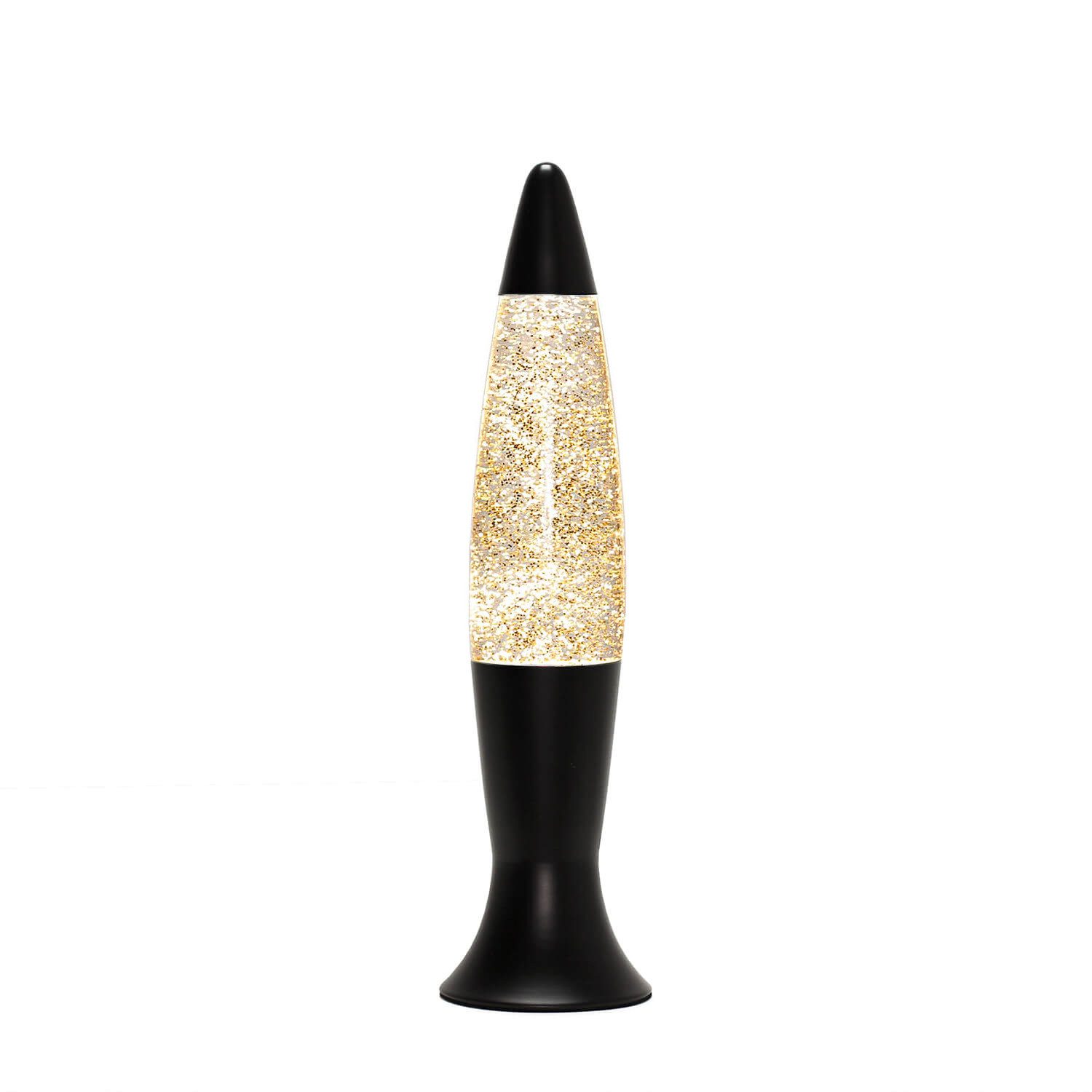 Licht-Erlebnisse Lavalampe ROXY, Warmweiß, Tischleuchte Giltter Schwarz G9 stimmungsvoll Retro Design Tischlampe