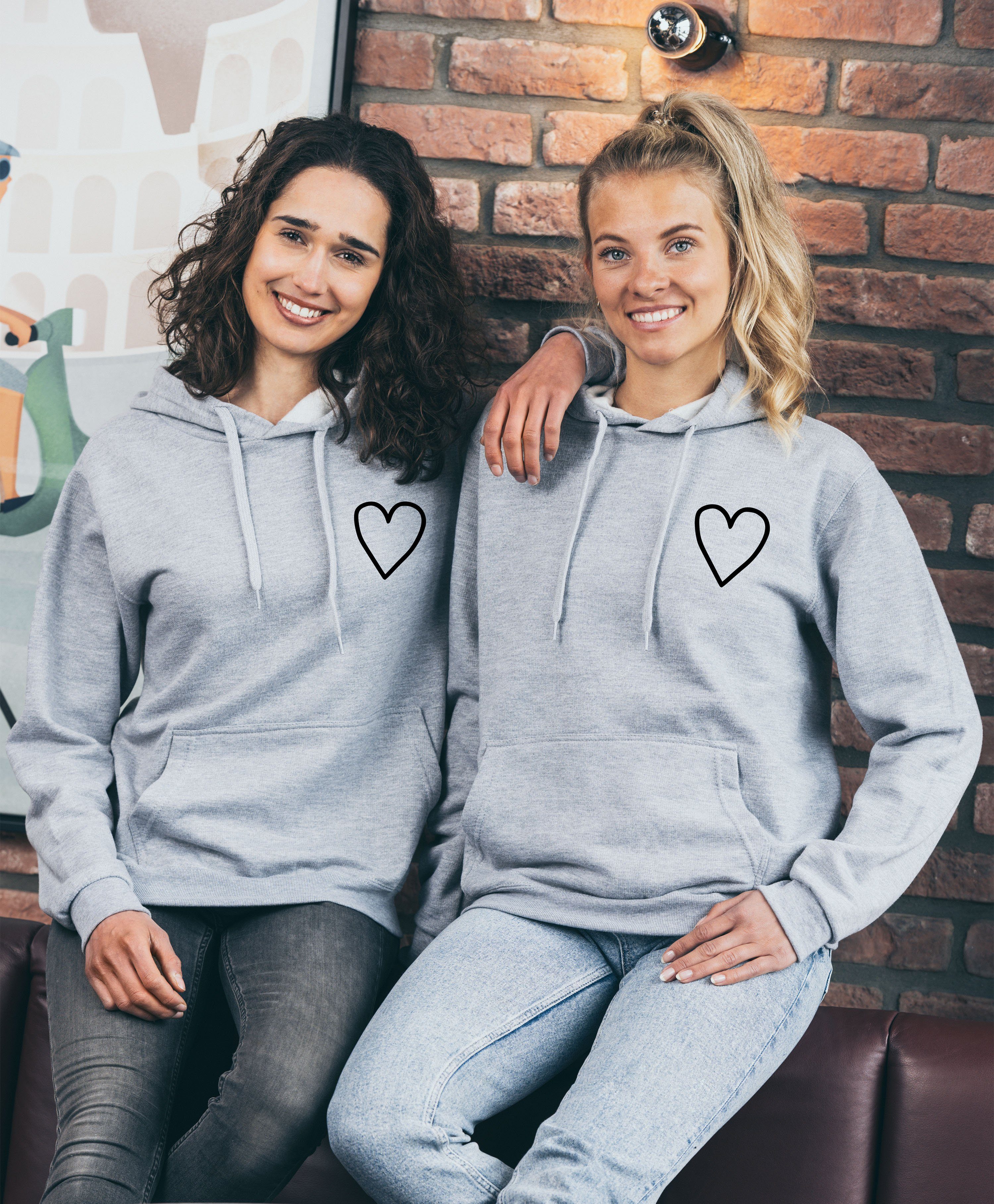 Couples Shop Kapuzenpullover Beste Freunde Damen Hoodie Pullover Herzensmensch mit BFF Logo Print – Bild 3 von 5