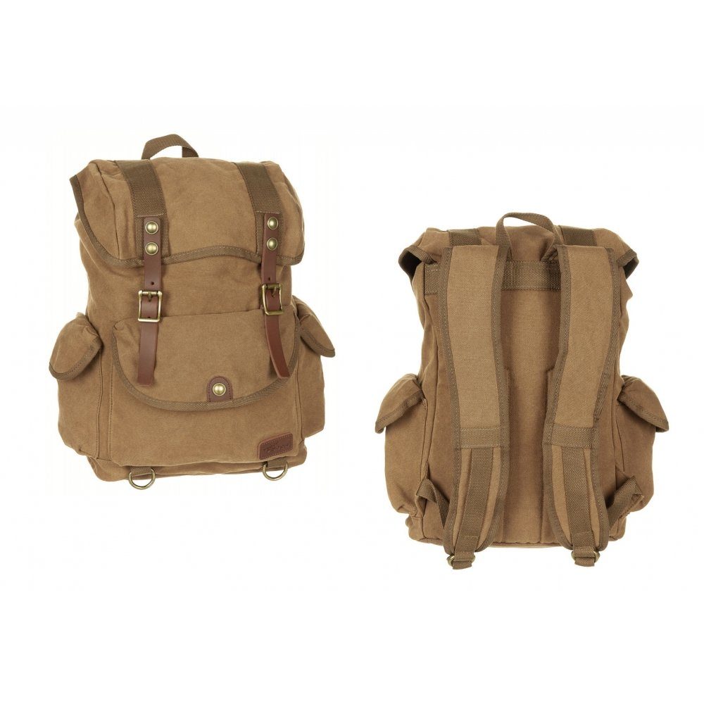 PureTrash Tagesrucksack Rucksack, Canvas, "PT", braun (Packung), Echtleder- und Messingaccessoires