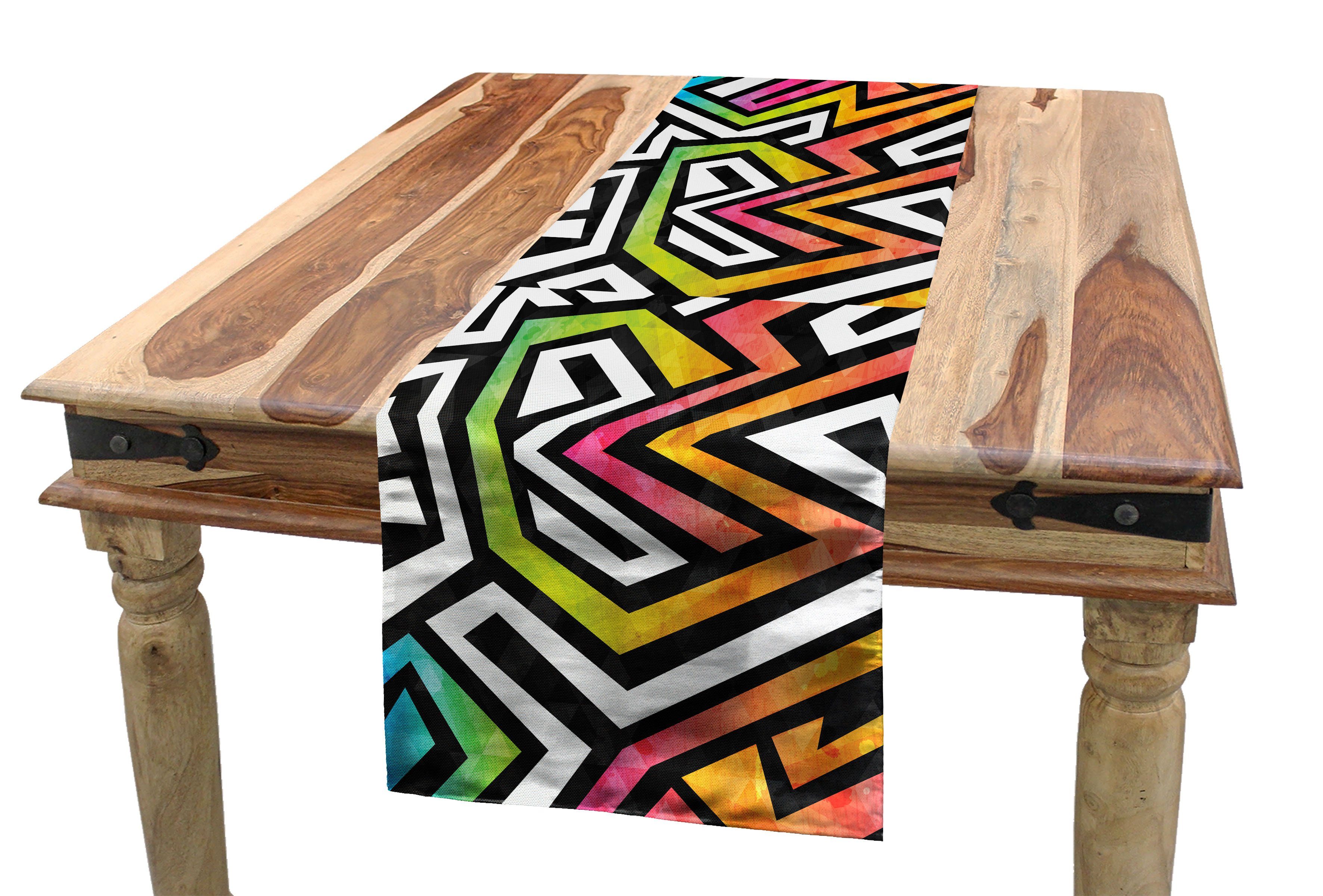 Abakuhaus Tischläufer Esszimmer Küche Rechteckiger Dekorativer Tischläufer, Geometrisch Grunge Puzzle Retro