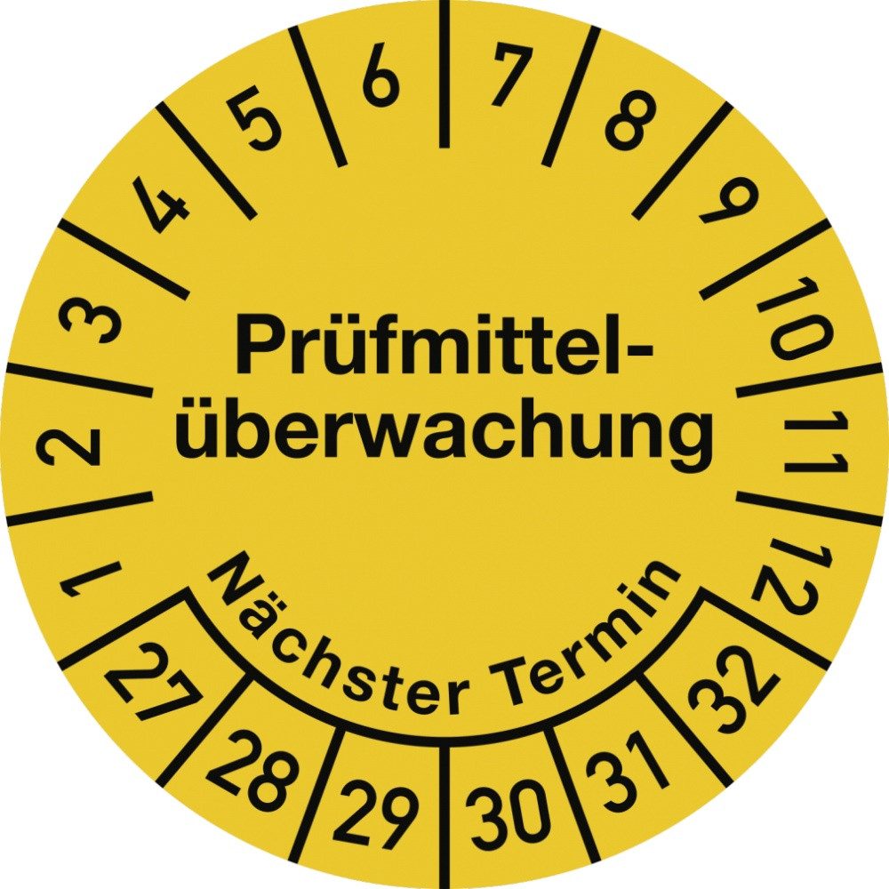 Hinweisschild Prüfplakette Prüfmittelüberwachung 2027-2032,Dokumentenfolie,Ø 30 mm