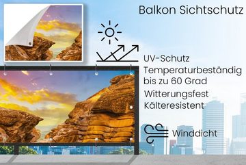 MuchoWow Balkonsichtschutz Felsen - Meer - Sonnenuntergang - Natur - Wasser (1-St) Balkonbanner, Sichtschutz für den Balkon, Robustes und wetterfest