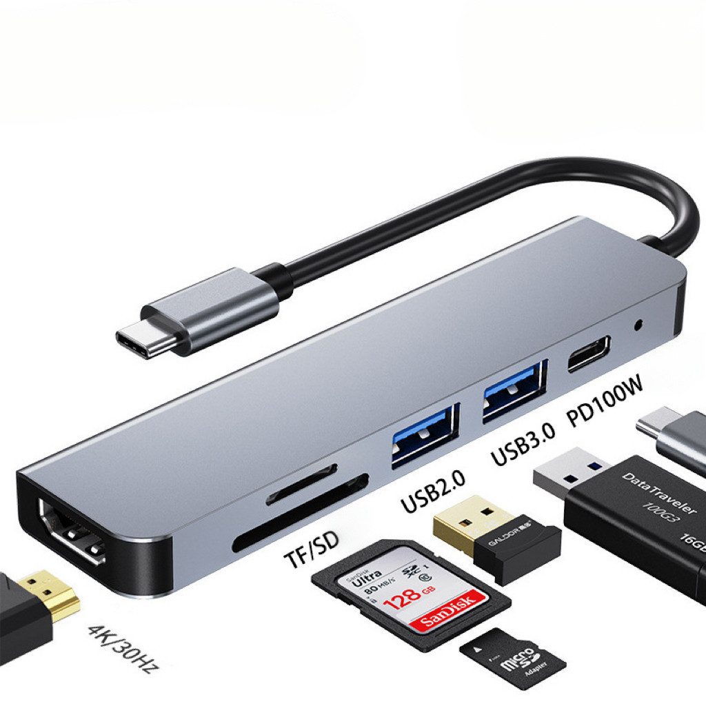 ibettertec Multiladekabel 6-in-1 USB-A/C/Micro-USB iPhone & Galaxy Handys Batterie-Verbindungskabel, Universalkabel USB-A/Lightning/Micro/USB-C für iPhone, Samsung, Huawei