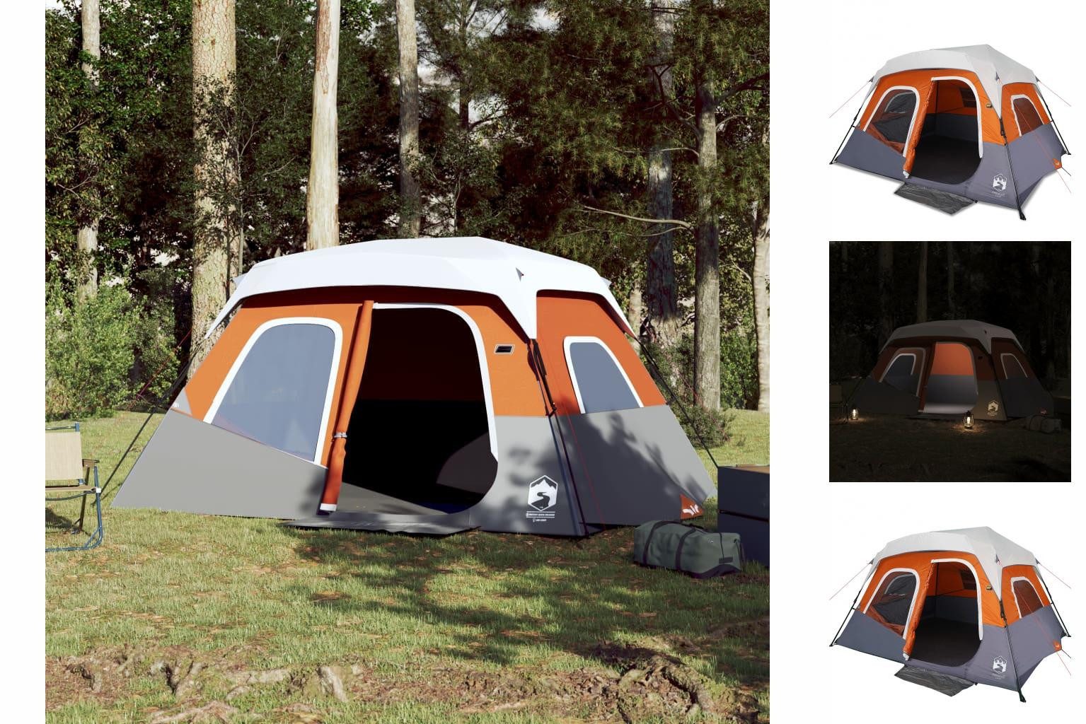 vidaXL Kuppelzelt Zelt Campingzelt Familienzelt Freizeitzelt mit LED Grau und Orange 344