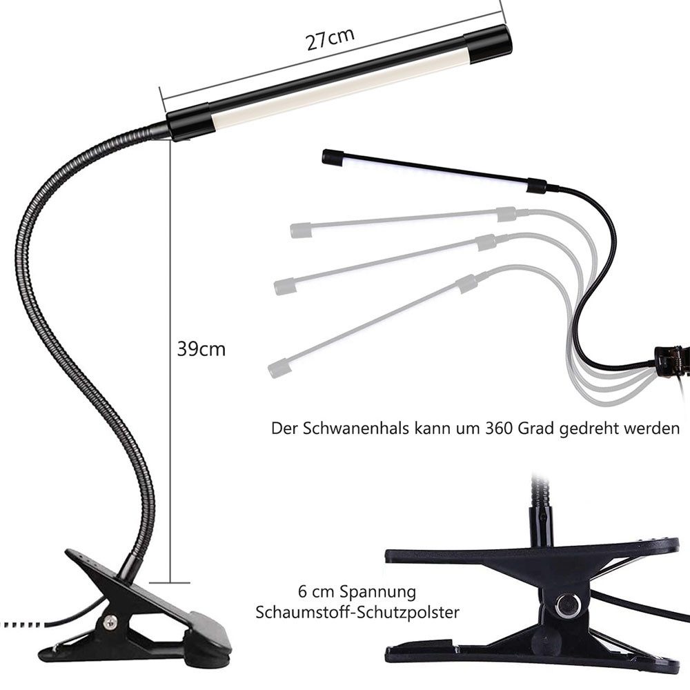 Jibenhome LED Klemmleuchte LED-Schreibtischlampe USB-Betrieben,3 Modi,LED-L günstig online kaufen