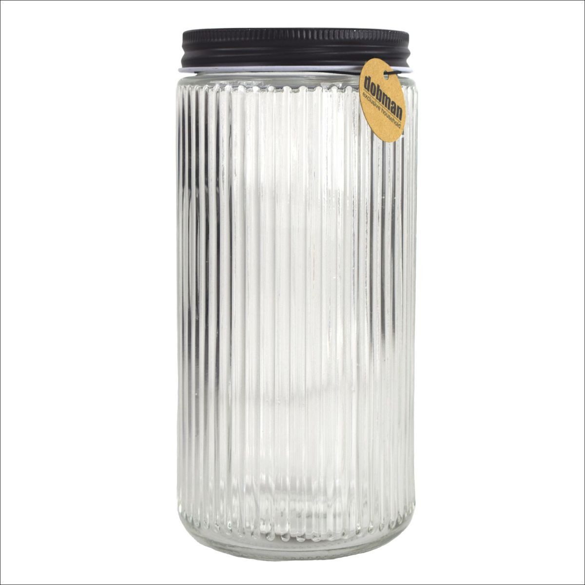dobman exclusive household Vorratsglas Glas mit Deckel in Schwarz ca. 0,9 L Vorratsglas gestreift Einmachglas, Glas, Metall, gestreifte Glas-Optik