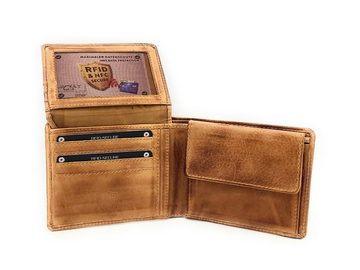 JOCKEY CLUB Geldbörse echt Leder Portemonnaie mit RFID Schutz, gewachstes Rindleder, Hochausleger, vintage, cognac braun