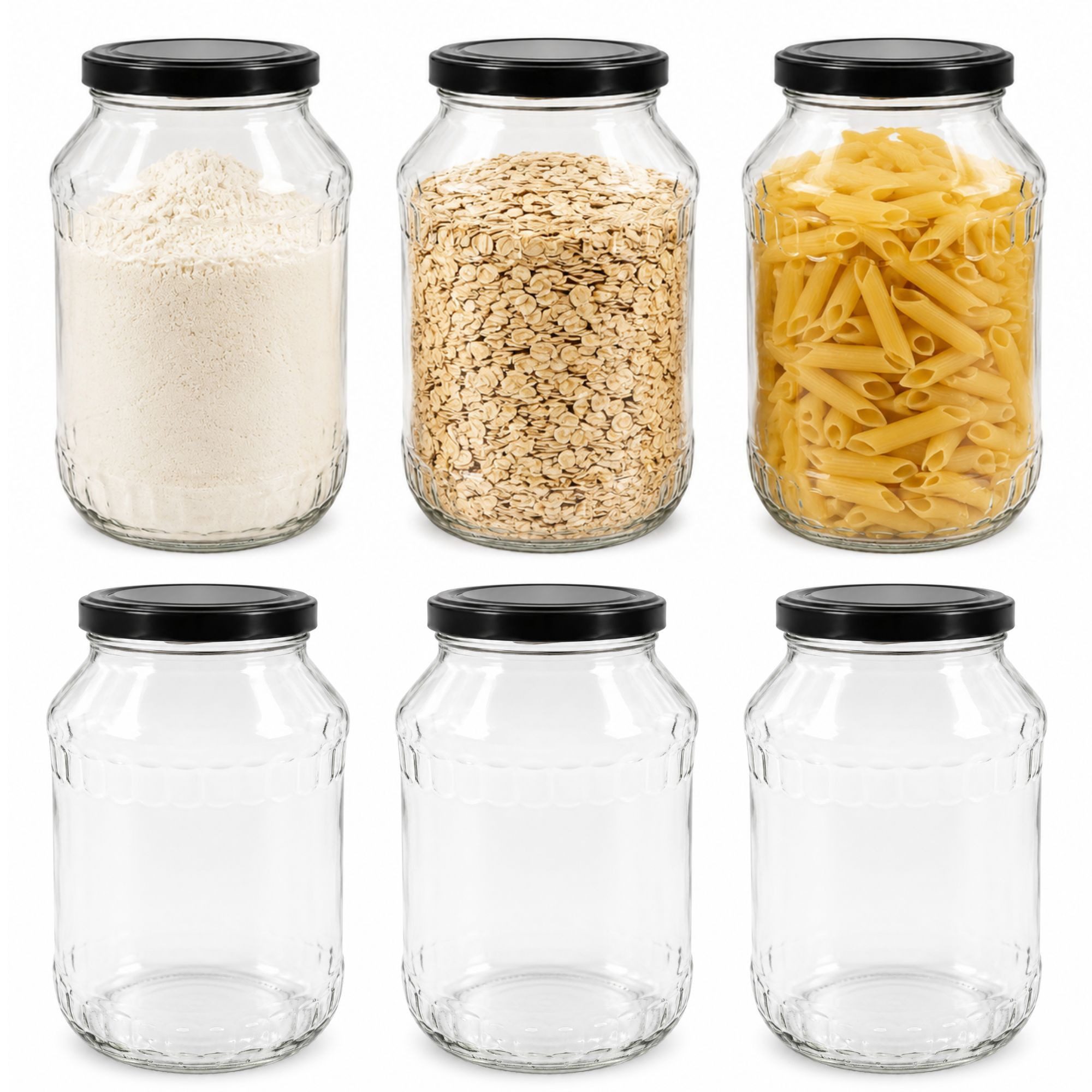 mikken Vorratsglas 6 große Einmachgläser 2650 ML, (Spar-Set, 6er Set Vorratsgläser), mit Twist-Off Deckel TO100 und 6 Etiketten zum Beschriften
