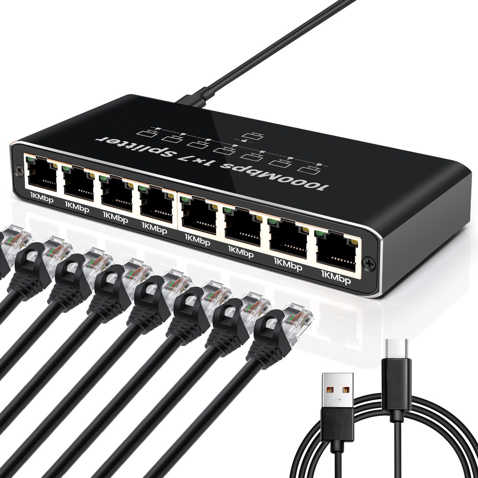 Bundviel LAN Splitter 1 auf 4 Gigabit Ethernet Switch 4-Port Verteiler Netzwerk-Switch