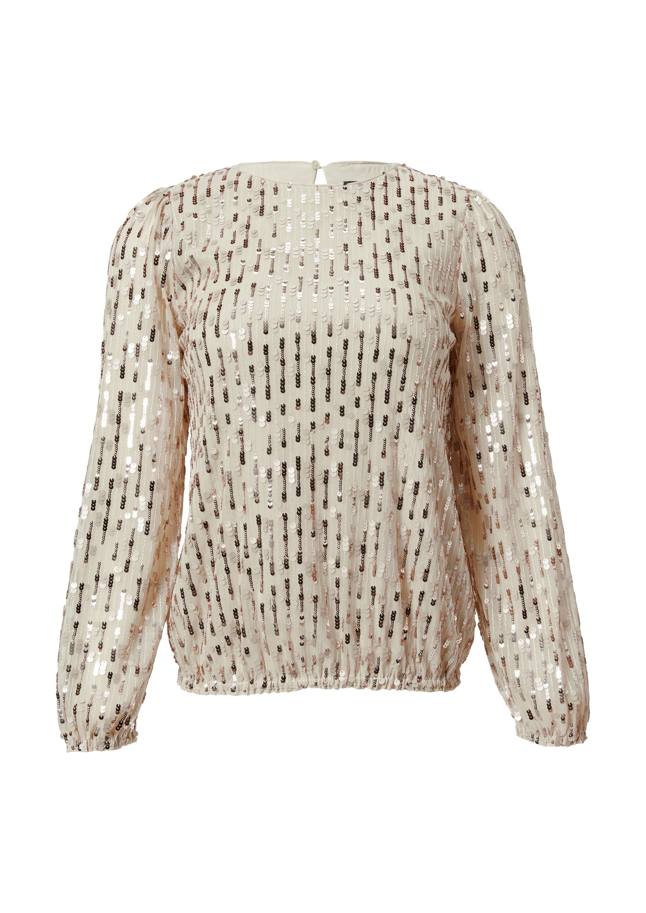 comma Langarmbluse Bluse Pailletten-Bluse mit Rundhalsausschnitt günstig online kaufen