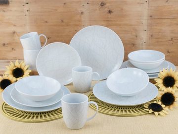 CreaTable Kombiservice Geschirr-Set Home - Blätter (16-tlg), 4 Personen, Porzellan, Service, weiß, Used-und Vintage-Look, zeitlos, 16 Teile für 4 Personen