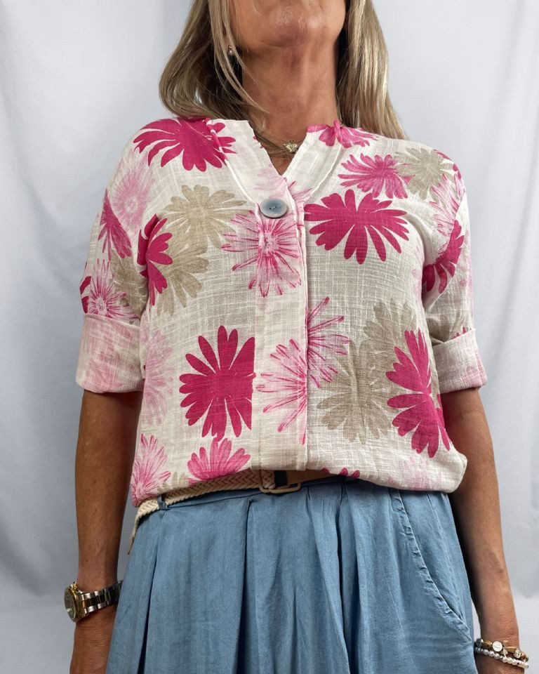 Kurzarmbluse - Sommerliche Kurzarmbluse Damen - mit Blumenprint