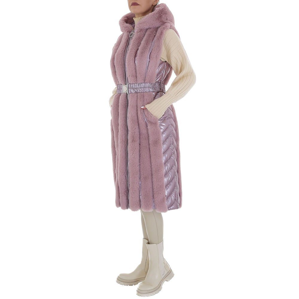 Ital-Design Steppweste Damen Freizeit Pink Winterjacke Kapuze Gefüttert in