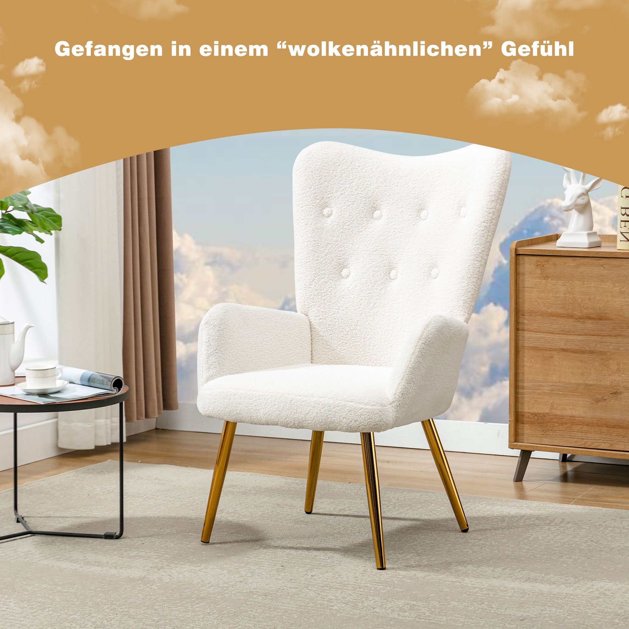 Fußschemel Ohrensessel mit Lounge-Sessel Odikalo Weiss/Orange Esszimmerstuhl Relaxsessel