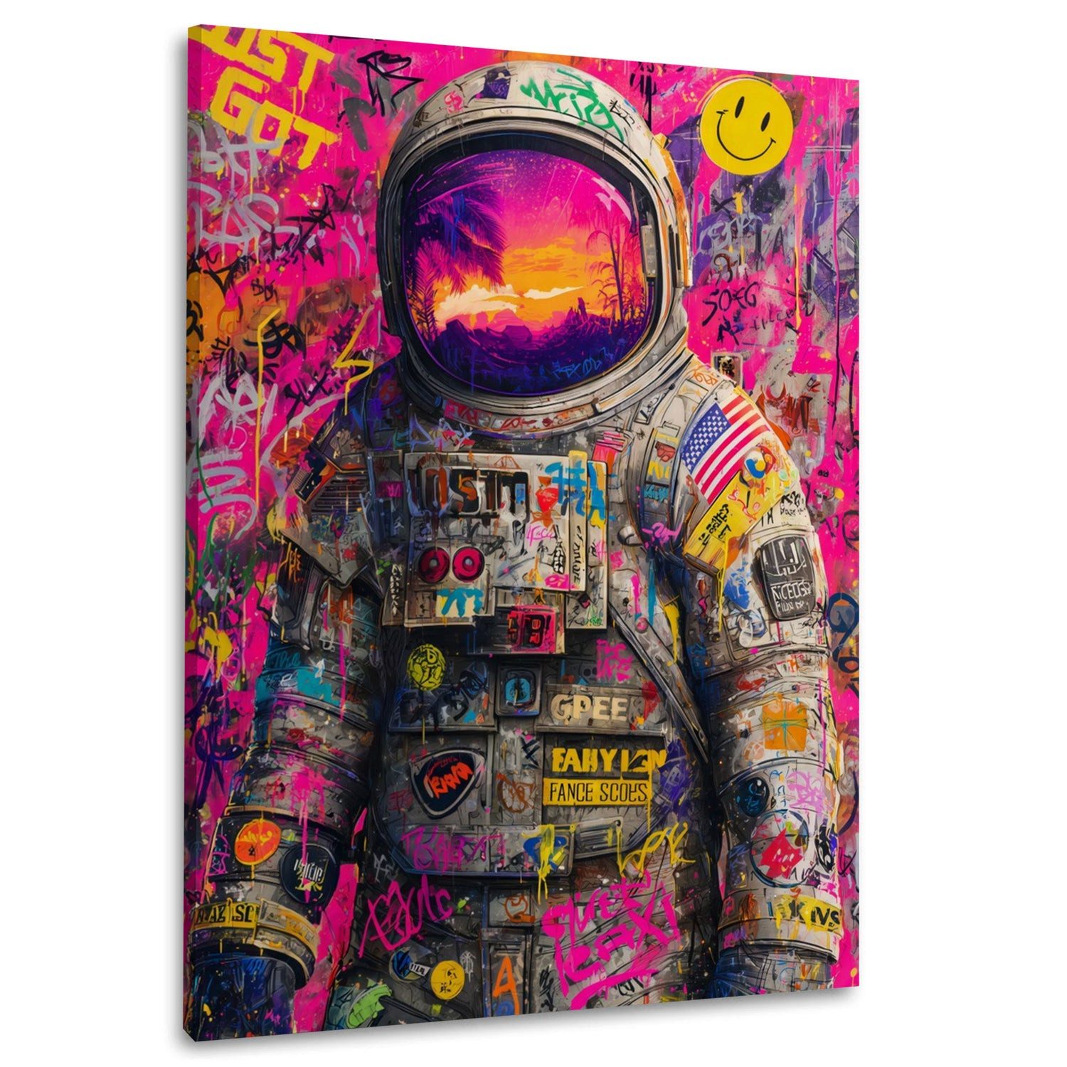Artedinoi Leinwandbild Raumfahrer Porträt Street Art mit Smileys Leinwandbild Wandbild Kunstd, Astronaut mit Smileys