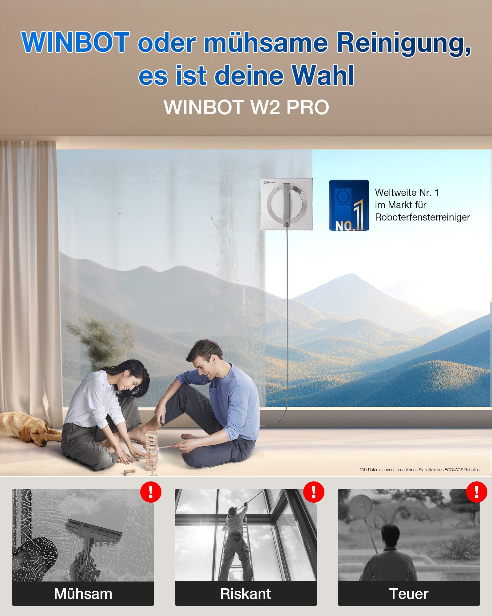 ECOVACS Akku-Hand-und Stielstaubsauger WINBOT W2 PRO Fensterputzroboter