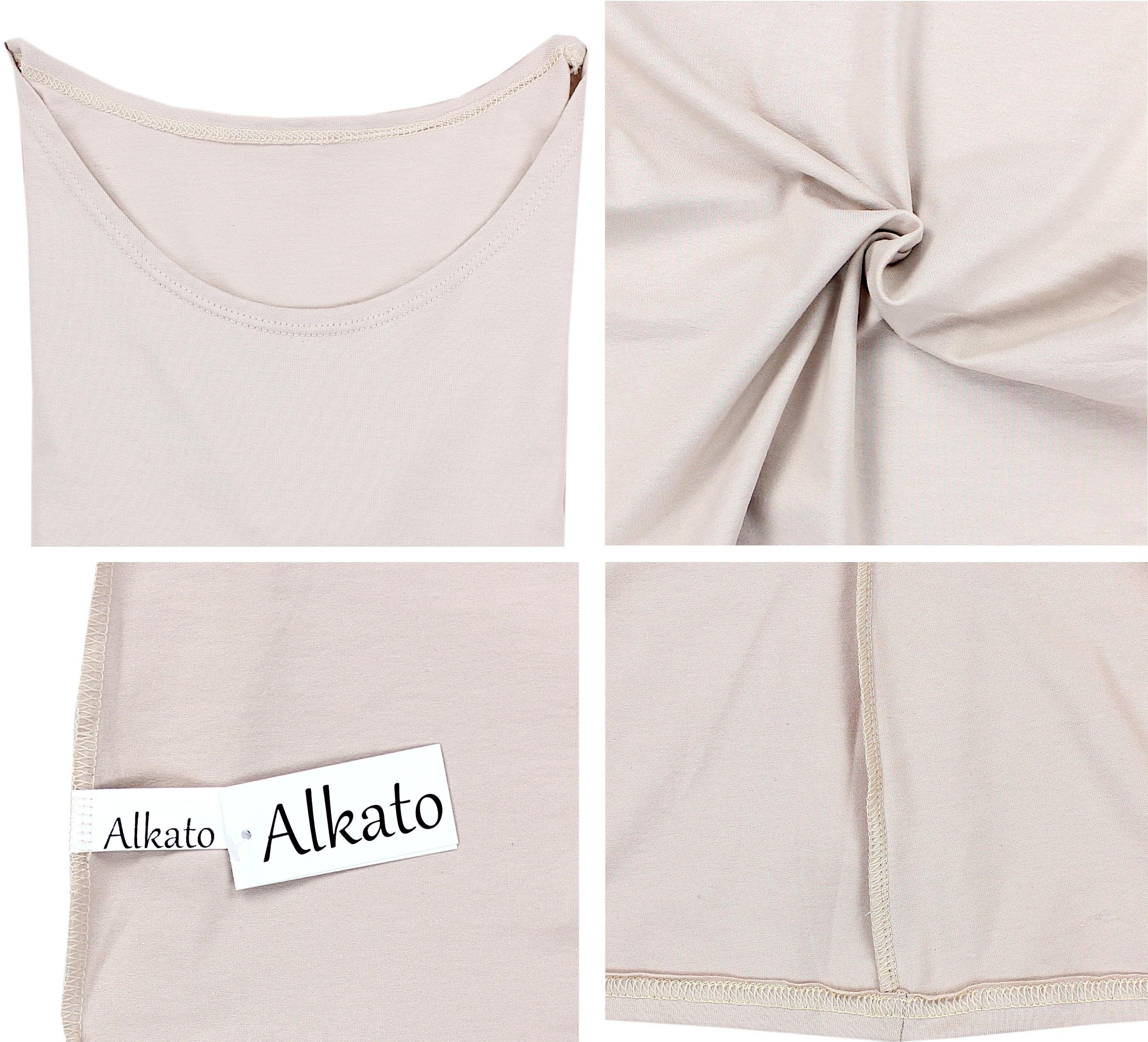 Longshirt Hellbeige Shirt Damen Rundhals Alkato Alkato 3/4 mit Arm