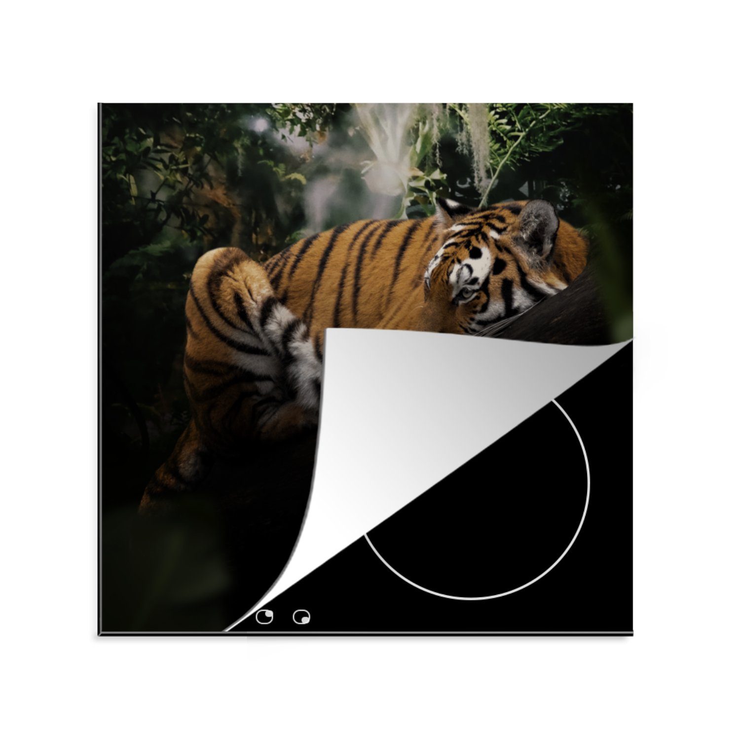 MuchoWow Herdblende-/Abdeckplatte Tiere - Tiger - Dschungel, Vinyl, (1 tlg), 78x78 cm, Ceranfeldabdeckung, Arbeitsplatte für küche