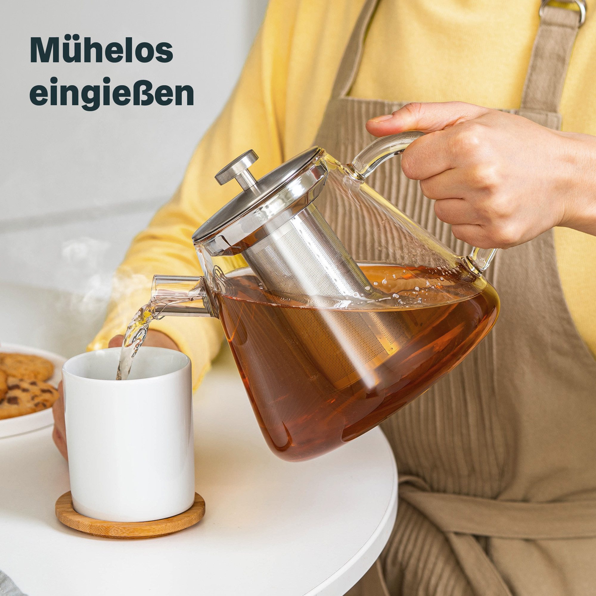 SILBERTHAL Teekanne Glas mit Siebeinsatz, 1.5 l, Hitzebeständiges Glas geeignet für E-Herd, Teewärmer & Gasherd