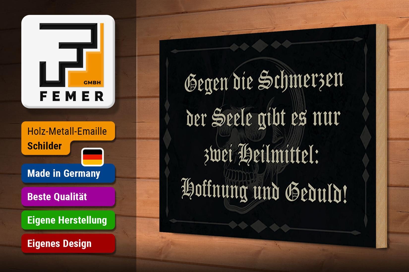 Femer GmbH Holzbild Spruch 30x20cm Schmerzen Seele zwei Heilmittel, Sprüche Zitate Lustiges (1 St), Glatte Holzfaserplatte (MDF), vorn beschichtet