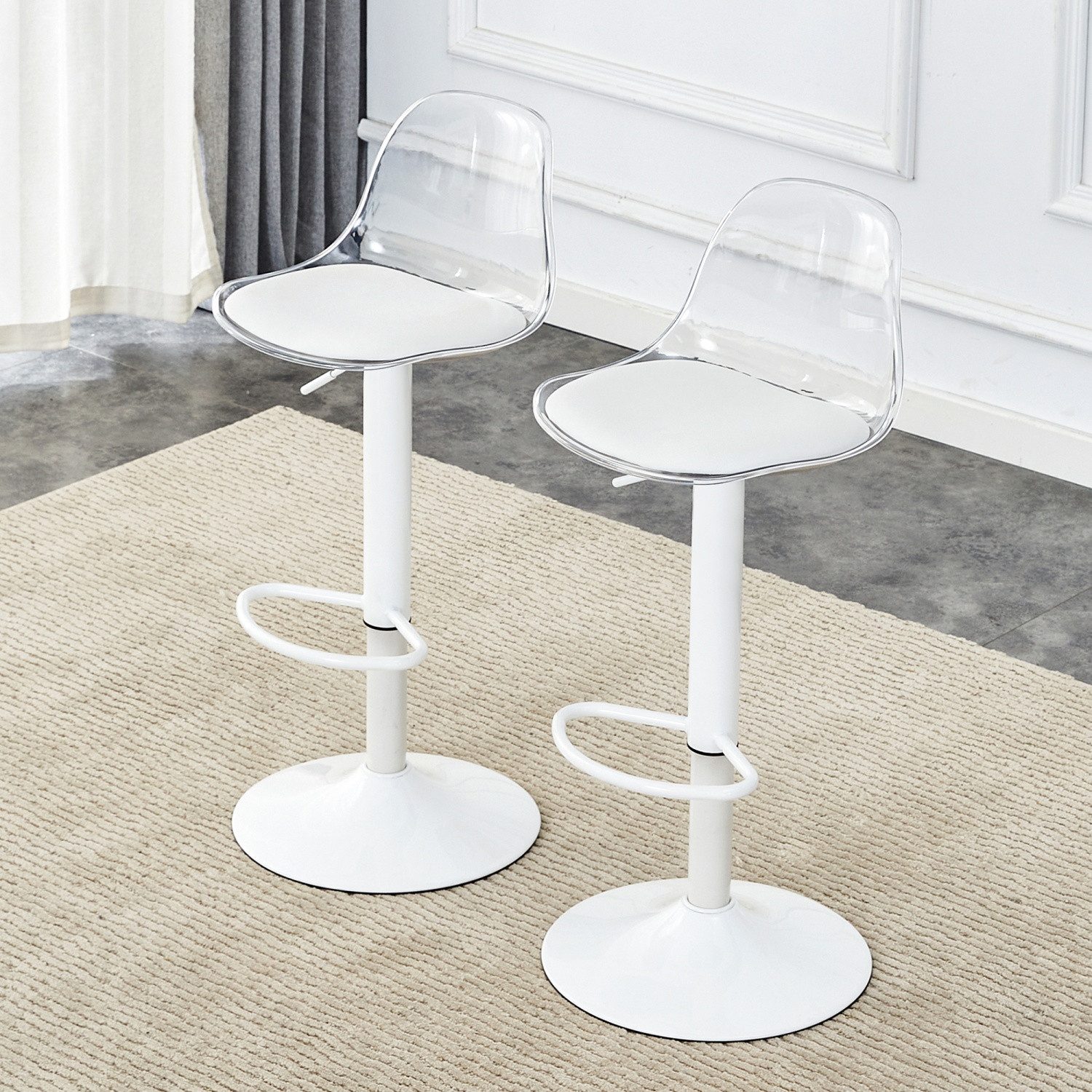 ANYSUN Barhocker 2er Set Balkenstuhl,mit Runder Fuß und Transparente Rückenlehne, (Höhenverstellbar/ 81,8-99cm, 360° Drehbar, Bar Stool Balkenstuhl, 2er-Set), Drehstuhl Hocker Tresenhocker,Barhocker Barstuhl mit Fußstütze