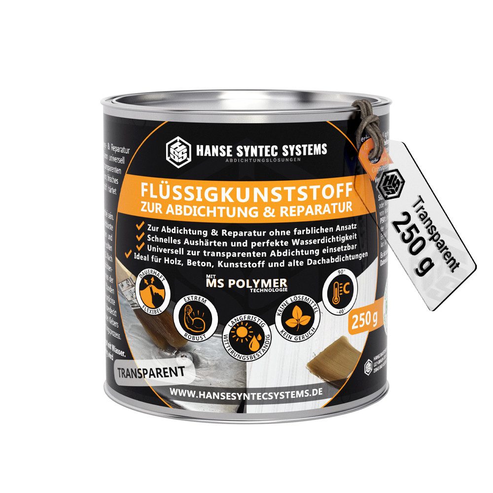 Hanse Syntec Systems Dichtstoff Flüssigkunststoff Transparent für Abdichtung & Reparatur, Gebrauchsfertig, (1-tlg), kein Vergilben, 100% Transparent, Silikonfrei
