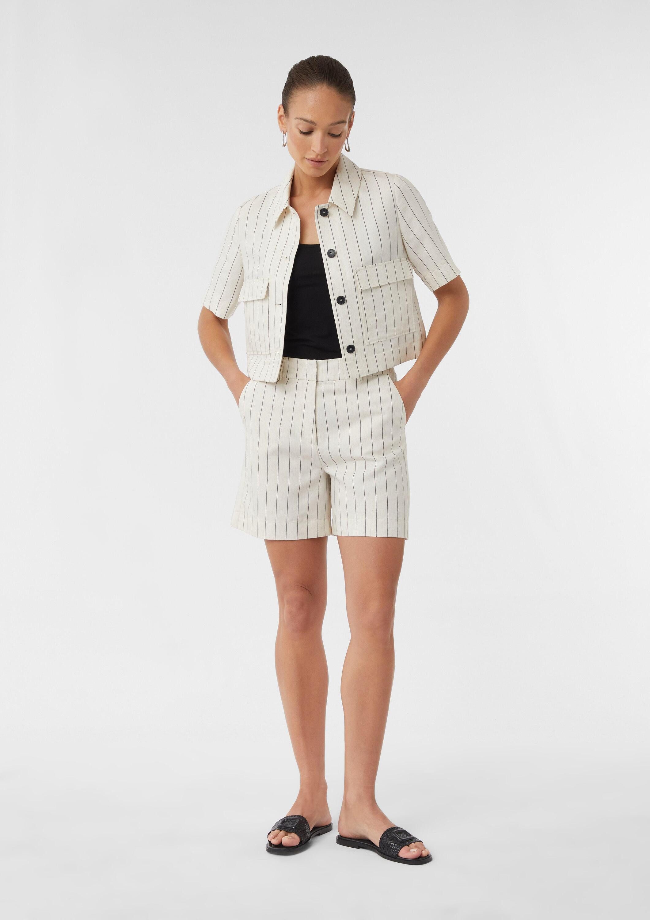 comma Shorts Hose Gestreifte Shorts aus Leinenmix