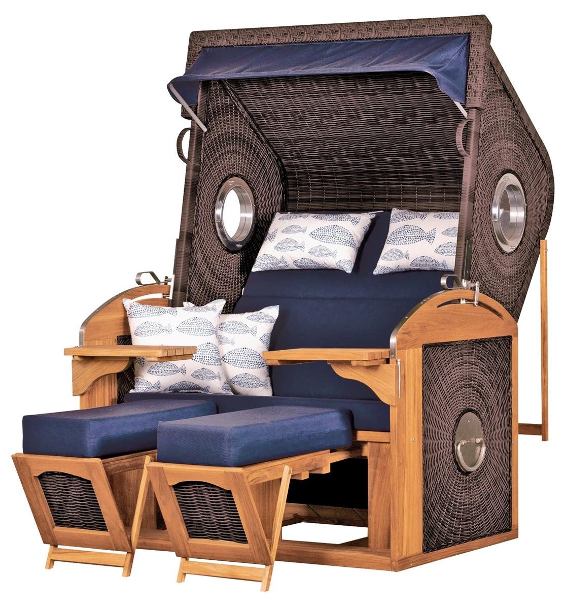 deVries PURE® Strandkorb deVries PURE® Sailor XL - PE stone grey - Dessin 197, BxTxH: 135x90x165 cm, Halblieger, Ostsee-Strandkorb, feines Teakholz - inkl. Rückholfeder und Schutzhülle