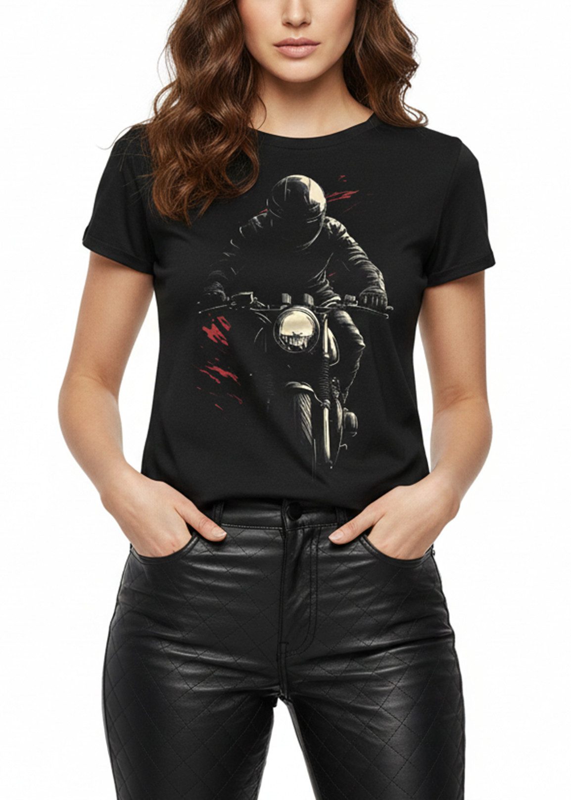 MAKAYA Print-Shirt Motorrad Damen Oberteil – Coole Geschenkidee für Bikerinnen (Schwarz, S, M, L, XL) Baumwolle