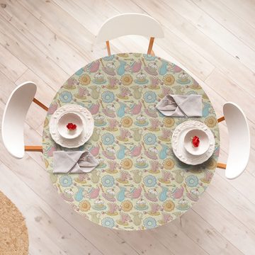 Abakuhaus Tischdecke Rundum-elastische Stofftischdecke, Tee-Party Retro kleine Kuchen Tassen