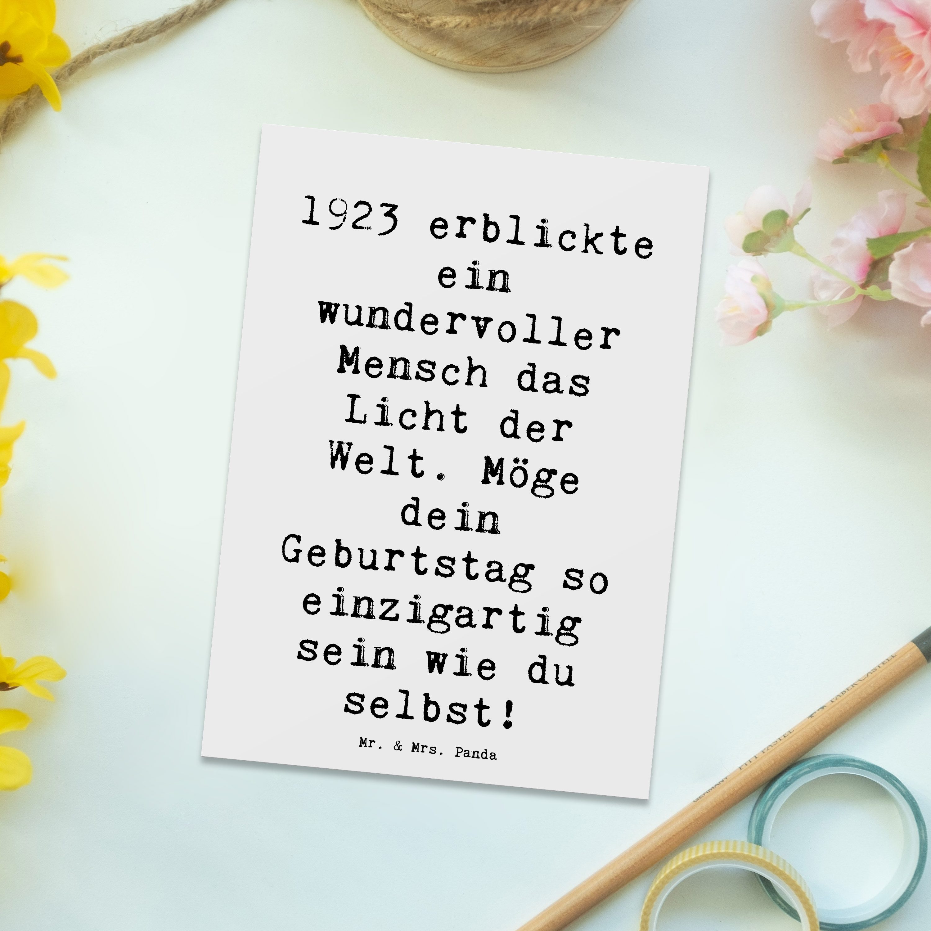 Thumbnail - Mr. & Mrs. Panda Postkarte Spruch 1923 Geburtstag - Weiß - Geschenk, Meilenstein, Karte, einziga