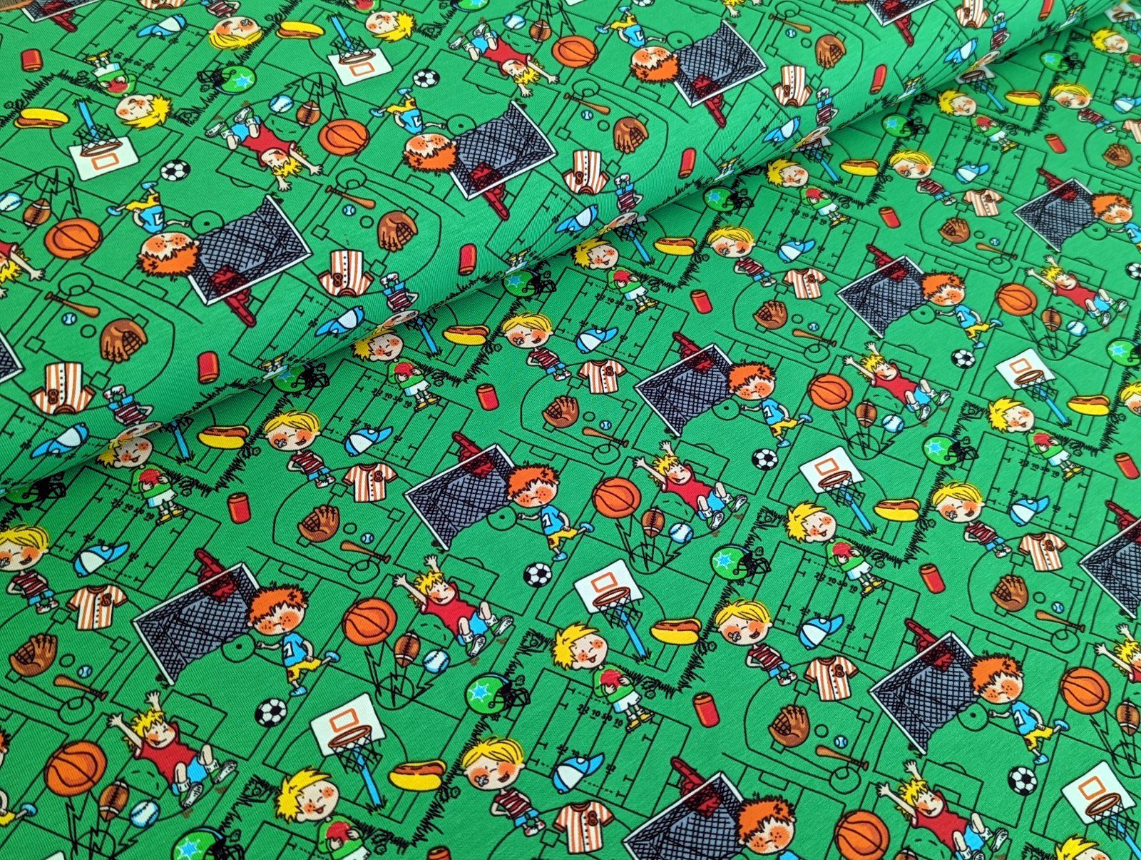 Stoff Baumwolljersey Kinder Spielen Sport Fußball Baseball Grün Stoff Meterware