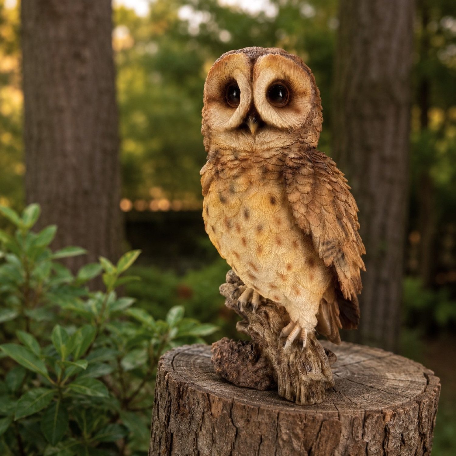 Online-Fuchs Gartenfigur für außen - Eule, Uhu, Kauz mit braunen Gefieder - Deko Figuren, (für den Innen- und Außenbereich, detailreiches Federkleid), aus langlebigem Kunstharz gefertigt - wetterfest - 31 cm groß