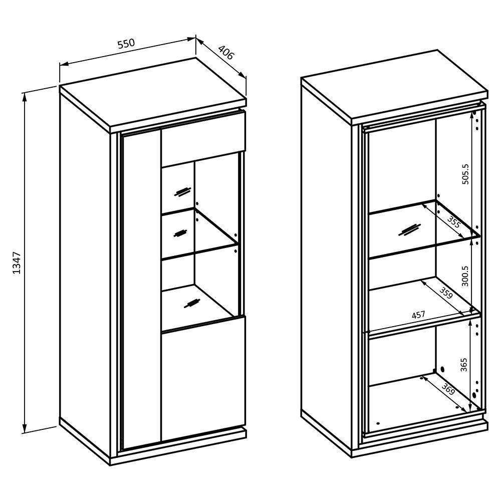 Lomadox Vitrine DRACHTEN-83 Vitrinenschrank Eiche kaschmir Modern 135cm hoch, LED-Beleuchtung