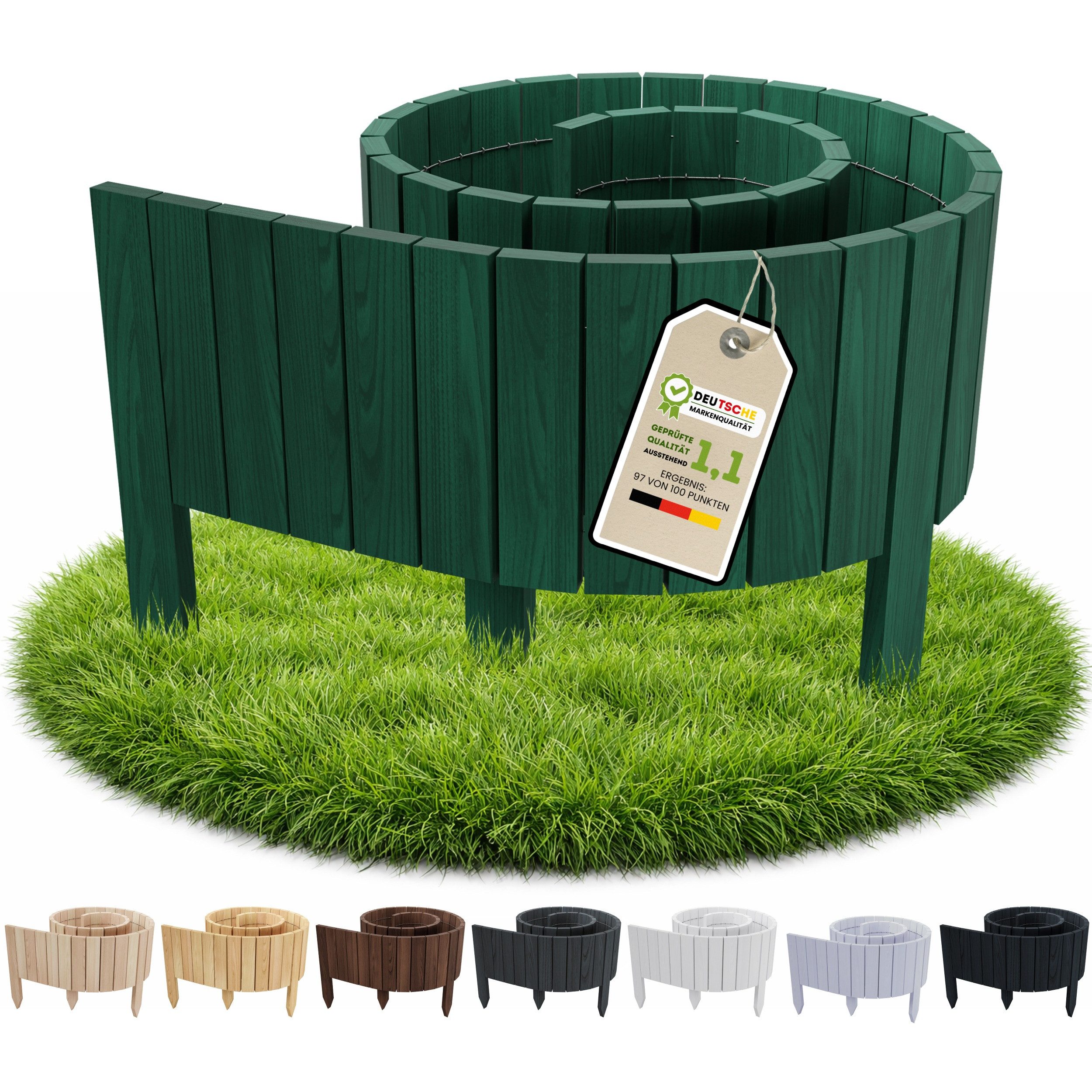 Floranica Palisade Beeteinfassung Flexibler Rollborder Rasenkante Beetumrandung Palisade, LxH: 200x10 cm, Grün, für Blumen und Kräutergarten, Vorgarten, Wege, Rasenbegrenzung
