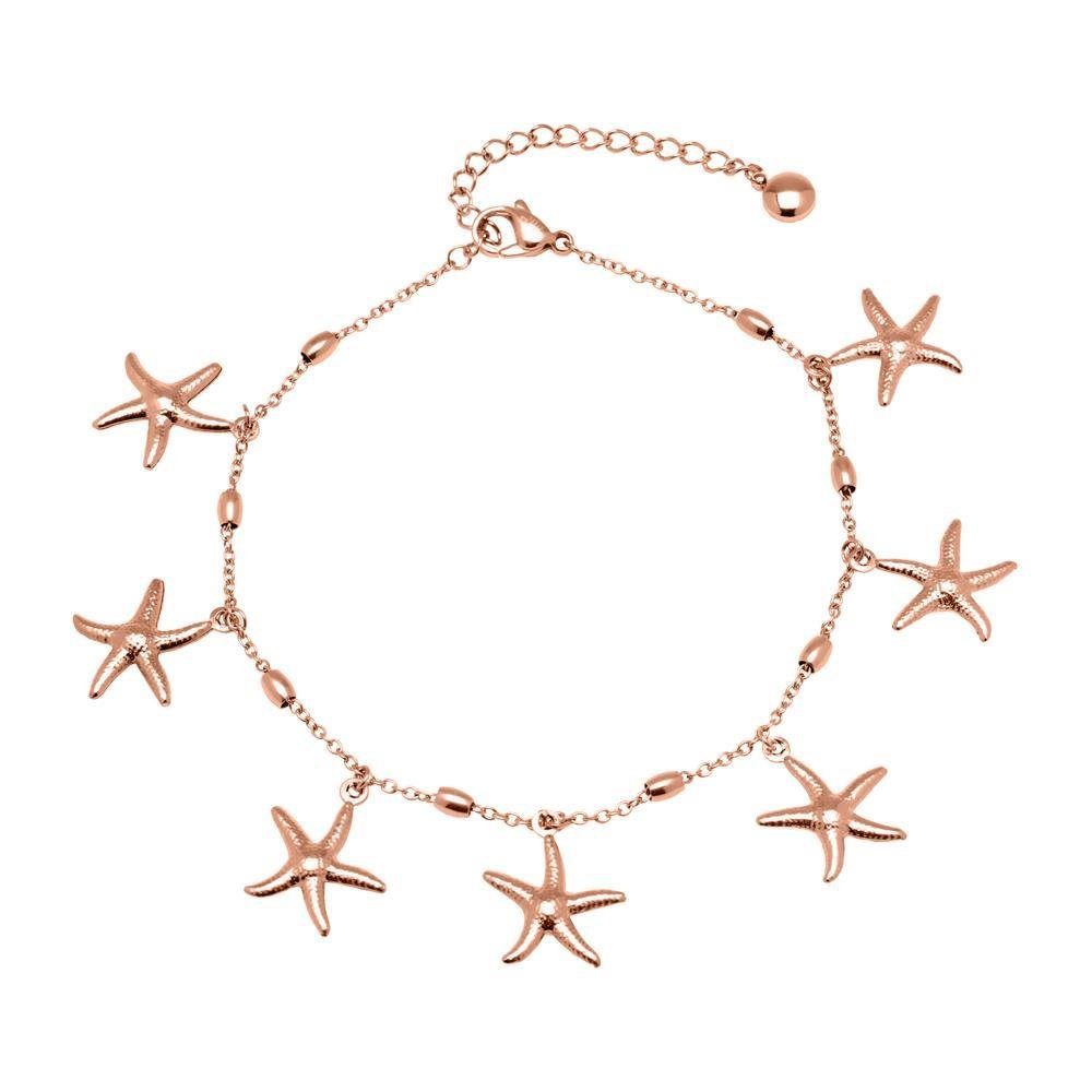 Unique Fußkette Fußkette mit Seesterne Edelstahl roségold A5027