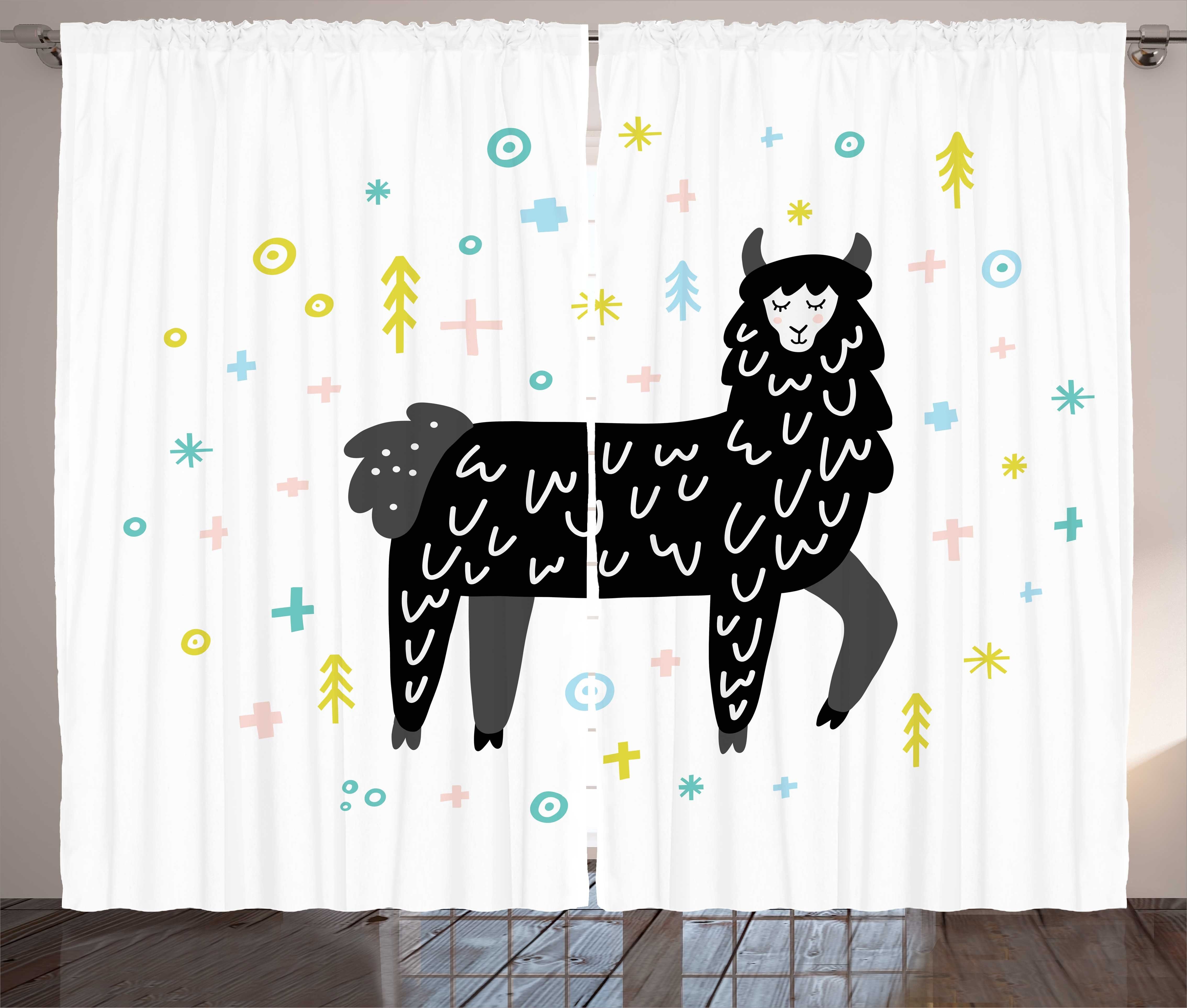 Gardine Schlafzimmer Kräuselband Vorhang mit Schlaufen und Haken, Abakuhaus, Lama Childish Cartoon Exotic Kamel