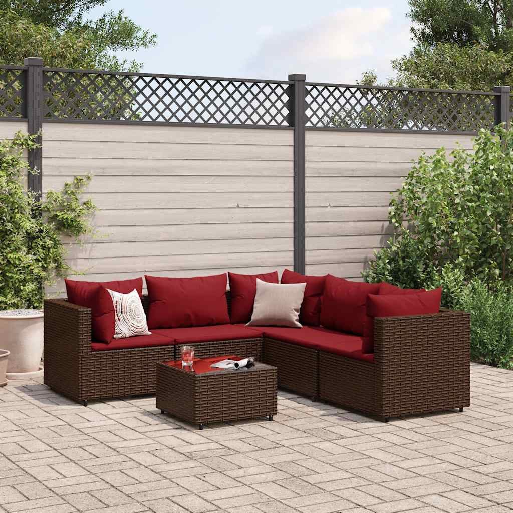 vidaXL Gartenlounge-Set 6-tlg. Garten-Lounge-Set mit Kissen Braun Poly Rattan, (1-tlg)